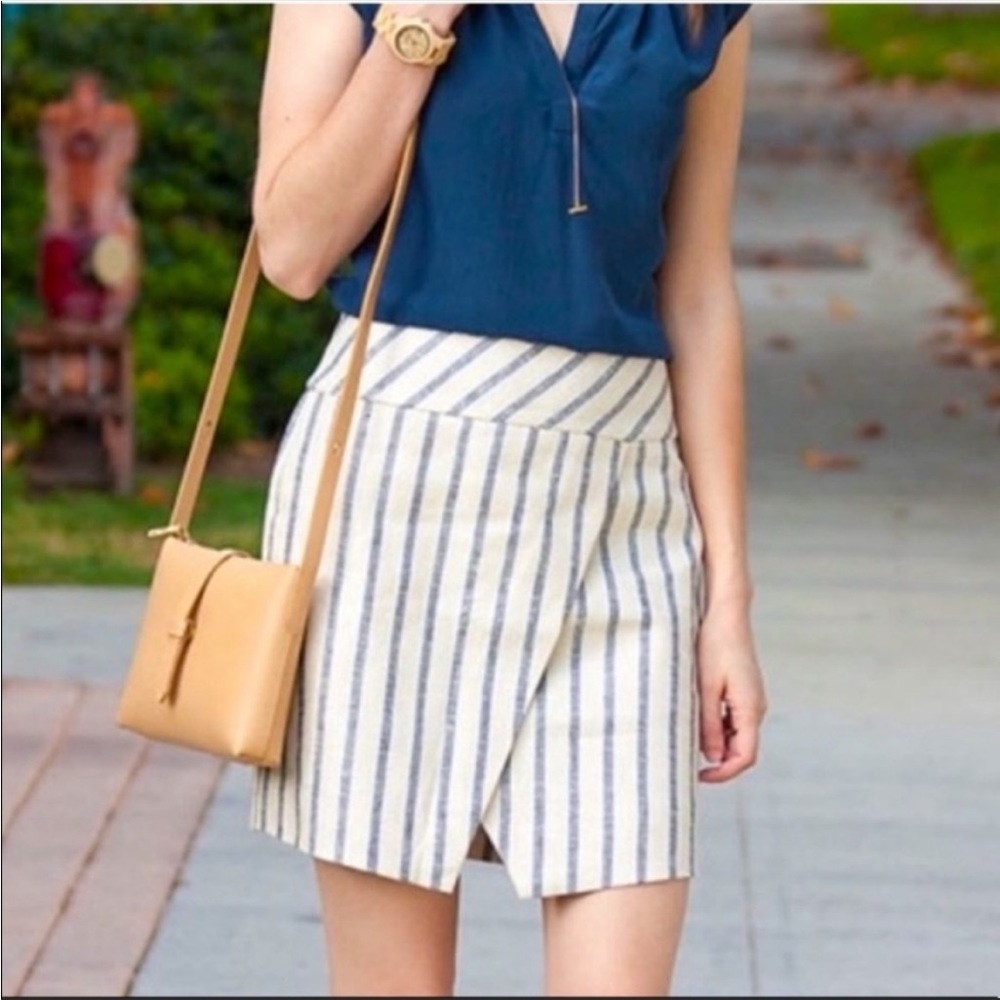 J. Crew Skirt Crossover Wrap 100% Linen Cream and Blue